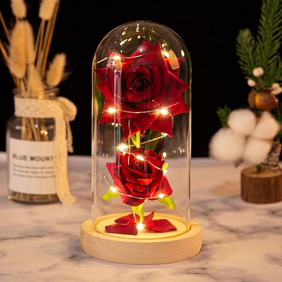 SKUZA Dome Led Light,Rose LED Light Flower In Glass Valentine's Day Gift for Mom Wedding Gifts Party Favors Girlfriend Love Gift (Color : B) (A) (Color : Onecolor)