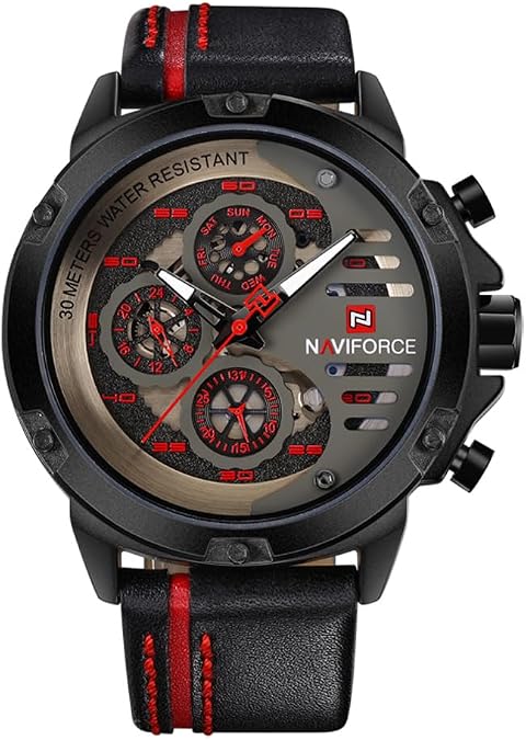 NAVIFORCE Sport Military Watches for Men Waterproof Watch Analog Quartz Leather Band Date Calendar Clock Wristwatch