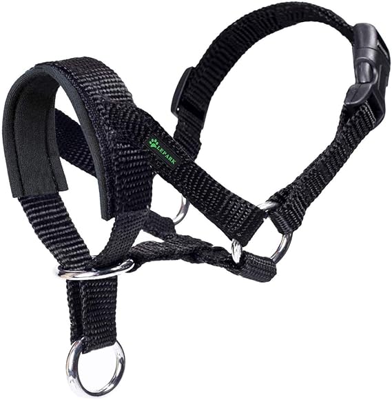 Dog Head Collar with Padded Fabric, Head Harness for Dogs, Anti pulling Head Halter Collar, Adjustable and Easily Control (L,Black)