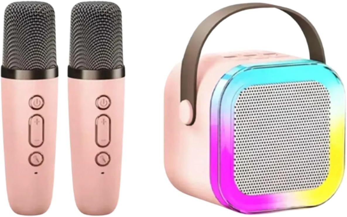 Çift Karaoke Mikrofonlu Kablosuz Bluetooth Hoparlör 5 Ses Efektli Rgb Hd Stereo Ses Usb/Sd/FM