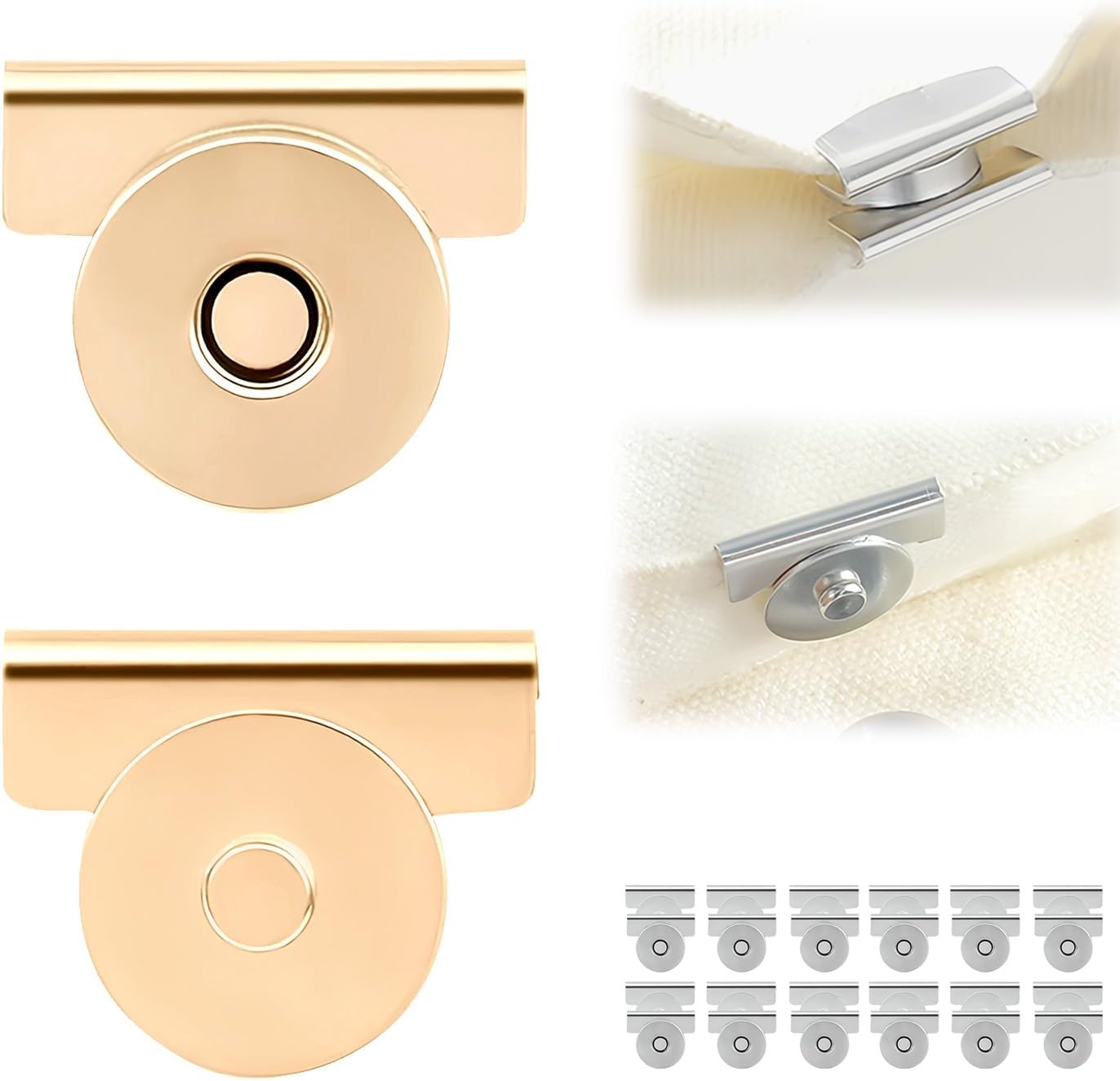 12Pair Snap Buttons Metal Seamless Magnetic Buckle Clasp for Clothing,Tote Bags and DIY Crafts,No Sewing Required Bag Clip Purplish red