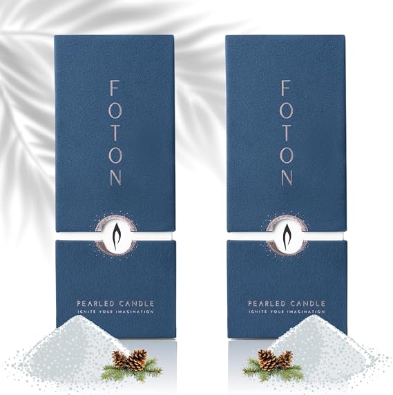 Foton Pearled Candle - Multi-Pack (2 x 18 Oz) - Festive Fir Christmas Tree Scented Non Toxic Luxury Powder Candles - Lasts up to 120 Hours - Refillable with 30 Candle Making Wicks