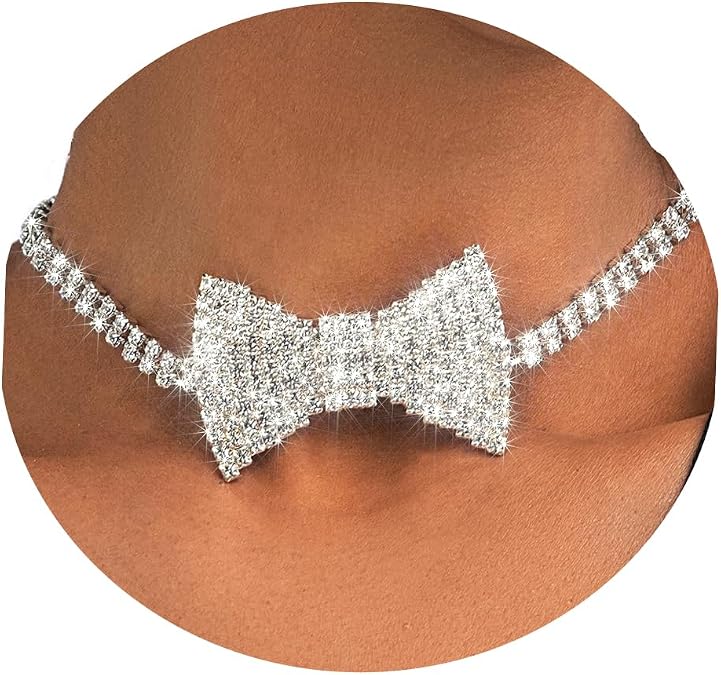 ELABEST Sparkly Rhinestone Necklace Bowtie Crystal Choker Bowknot Tennis Chain Wedding Bridal Bridesmaid Costume Jewelry for Women