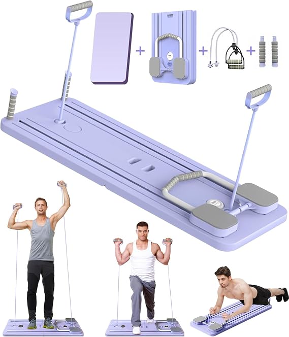 Faltbares Multifunktions-Pilates- und Bauchmuskeltrainingsgerät mit Bauch-Roller,Pilates Board Ellenbogenstütze, automatischem Rückprall und Spannseil für Heim-Fitness-Studio