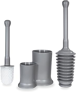 Master Plunger 500 & Toilet Brush Combo Set Heavy-Duty Gray Toilet Plunger with High-Efficiency Brush and Holder Durable, Compact Bathroom Cleaning Kit