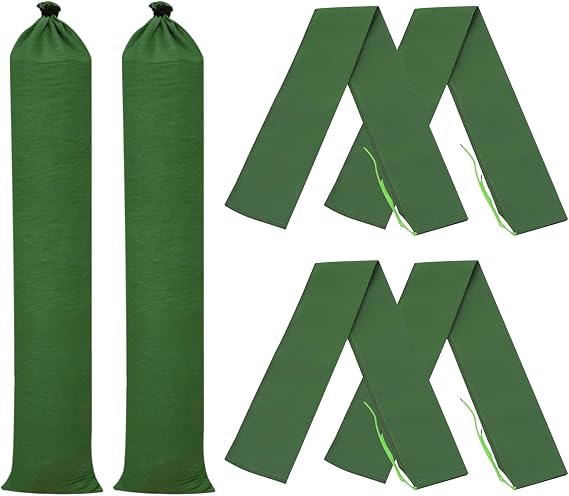 6 Pack 5' x 6" Sand Bag for Flooding, Long Canvas Sandbags | Thickened Water barriers for Flooding with Binding Elastic Band for Door Flood Control, Green
