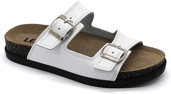 LEON 1220 Leather Slip-on Womens Ladies Sandals Mule Clogs Slippers Shoes, White, 36 EU (5.5 M US Women)