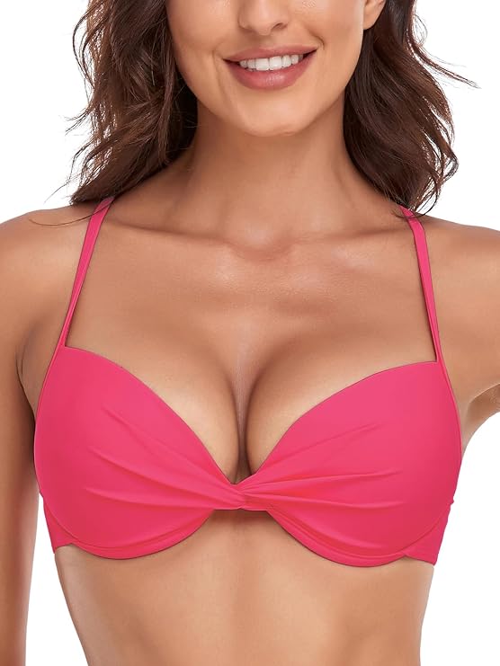 Colloyes Women's Push Up Bikini Top Twist Front Underwire Molded Soft Pads