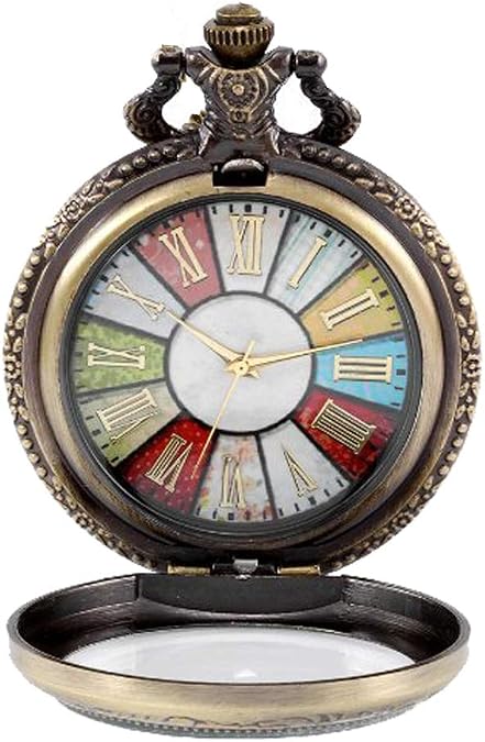 JewelryWe Vintage Pocket Watch Steampunk Round Analog Quartz Watch Retro Pendant Necklace with Chain for Mother's Day