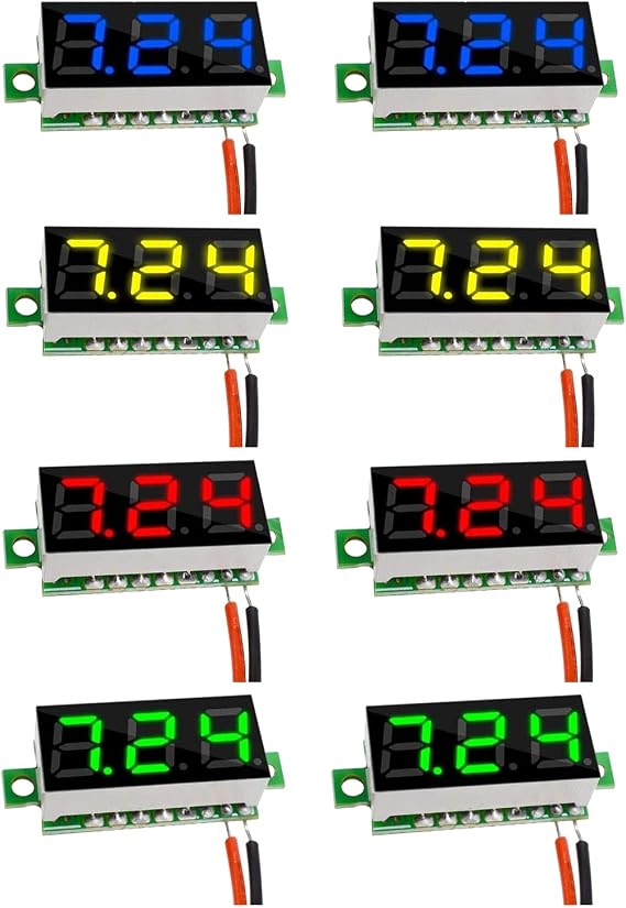 Mini DC Voltmetre 2-Kablolu DC 2,5-30V Voltaj Test Cihazı 8 ADET 0,25 inç LED Panel 4 Renk Kombine