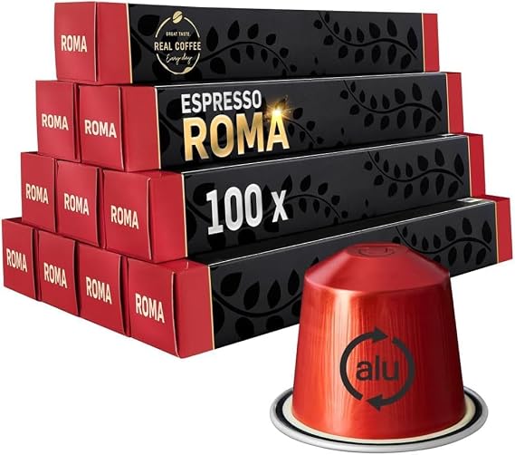 Roma Strong Espresso Coffee Pods for Nespresso Original Line Machines | 100 Aluminum Capsules | Bold, Extra Dark and Intense Italian Flavor | Compatible Only with Nespresso Original Machine