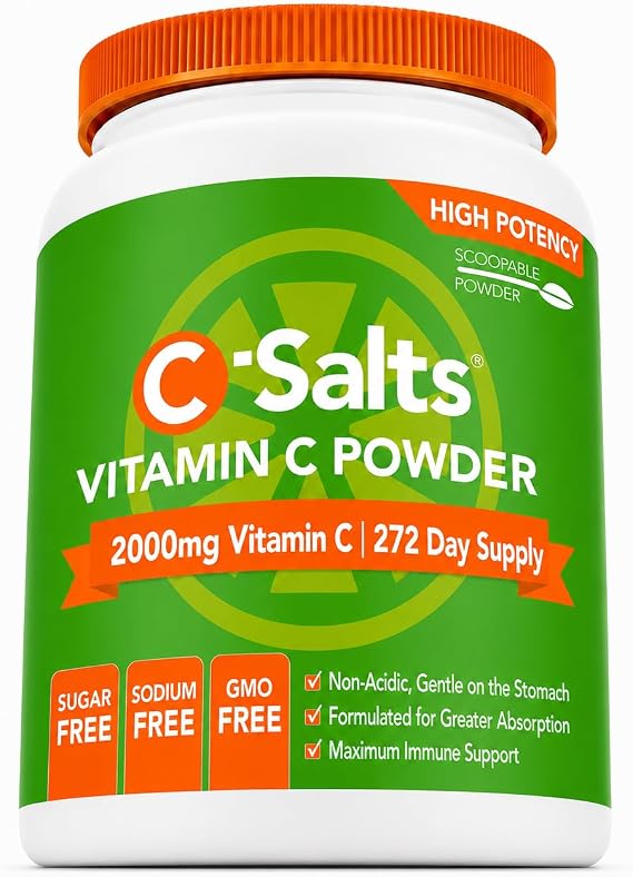 C-Salts Buffered Vitamin C Powder - Pure Organic, Stomach Friendly Ascorbic Acid VIT C Drink for Daily Immune Support & Collagen Production - Vegan Non GMO Sugar Free - 272 Servings Original, 26oz
