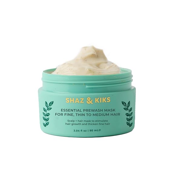 SHAZ & KIKS Essential Prewash Scalp+Hair Mask for Fine, Thin to Medium Hair | Deliver 35+ Essential Nutrients to Build Long-term Health | Nourish Roots & Thicken Fine Strands | Color-Safe | 90ml