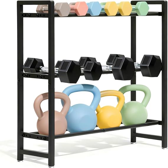 Aduanbang 3-Tier Adjustable Dumbbell Rack, Heavy-Duty Weight Storage Stand, 390 LB Capacity, Space-Saving Home Gym Organizer