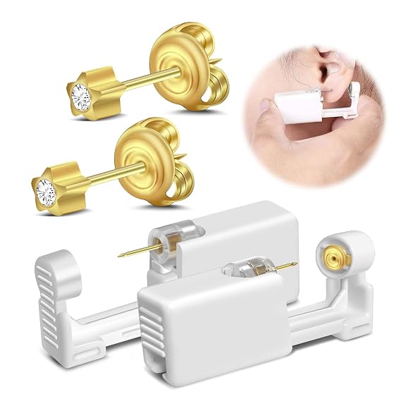 2 Set Single Use Ear Piercing Gun Safe Home Use Ear Piercing Kit Self Use Ear Piercing Tool with Aseptic 4mm Star Ear Stud(242#)