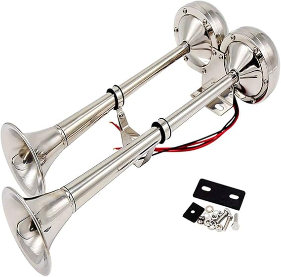 Elektrisches Horn autohupe Hupe elektrisches Auto/Marine Edelstahl doppelhorn car Horn Schiff elektrische Hupe autohorn 304 für 24V car ladungsrad LKW Transporter Boote Autos züge Yacht ect