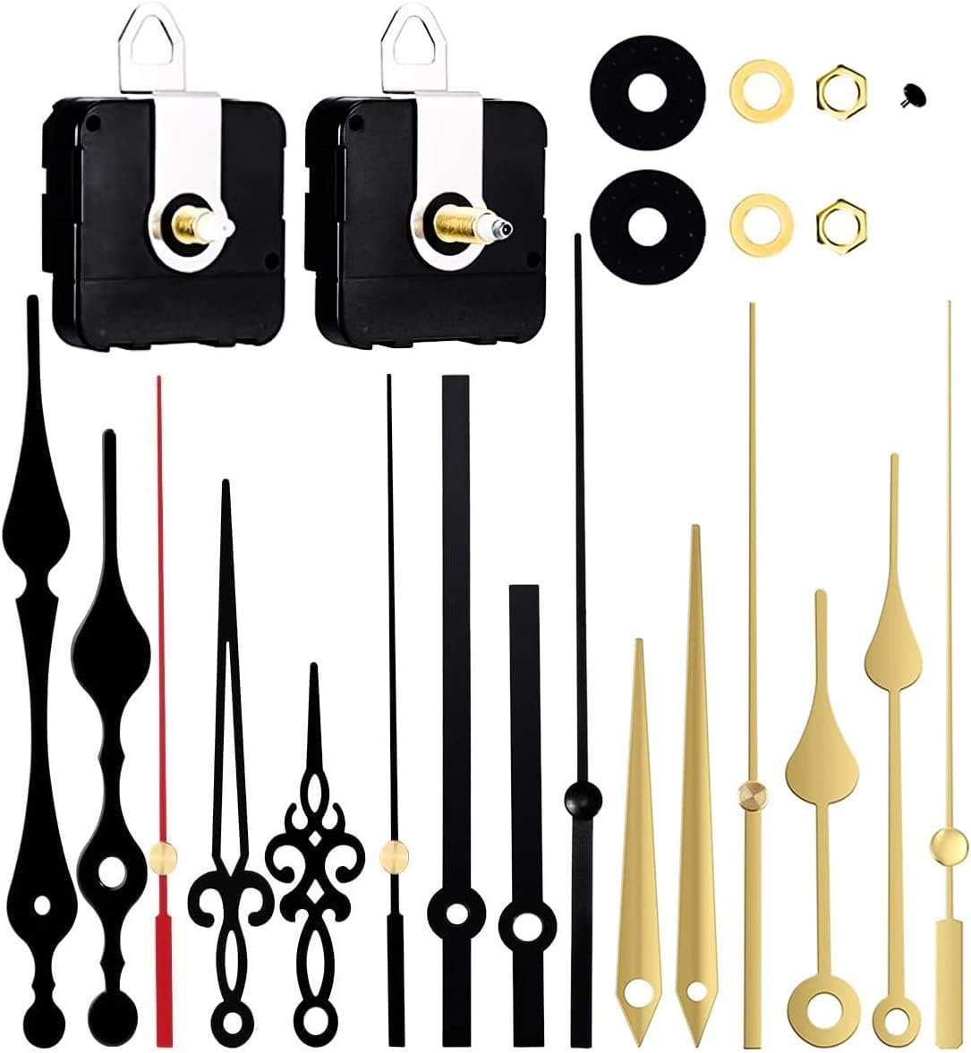 Esteopt Clock Mechanism Kit Battery Powered, Quartz Clock Movement Replacement, Long and Short Shaft Wall Clock Mechanism Parts Motor Replacement DIY Repair Parts Gold black