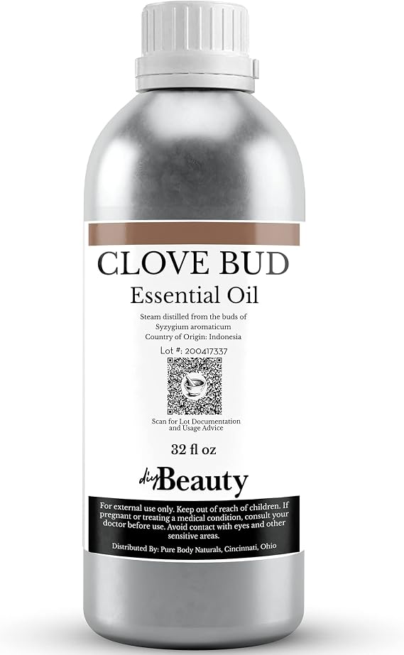 Clove Essential Oil - 32oz Bulk, 100% Pure Undiluted, High Eugenol | Therapeutic grade, steam-distilled from the bud for skin, soap, candles & DIY blends; aceite de clavo