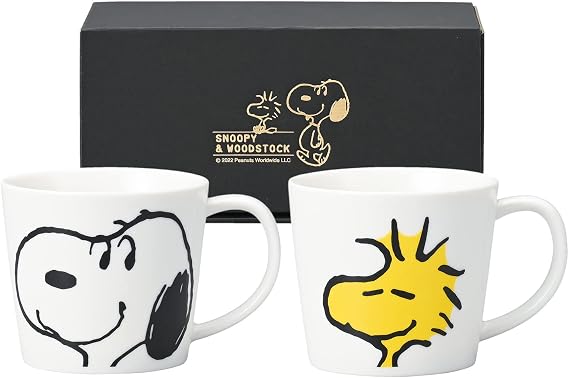 Kaneshotouki 623750 Peanuts Snoopy & Woodstock Mug, Pair Mug, Smile Face Mug, Set of 2, M, Approx. 9.5 fl oz 280 ml, Made in Japan