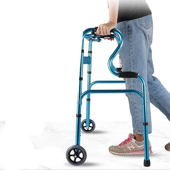 2 Wheels Lightweight Rolling Walker, Foldable Height Adjustable Senior Upright Walker Indoor Outdoor Step Assist Color : Blue needed