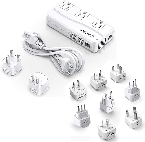 BESTEK Universal Travel Adapter 220V to 110V Voltage Converter and Worldwide Travel Plug Adapter Set, Grounded Universal Power Plug Adapter for USA to US, EU, AU, UK, GE, HK and More