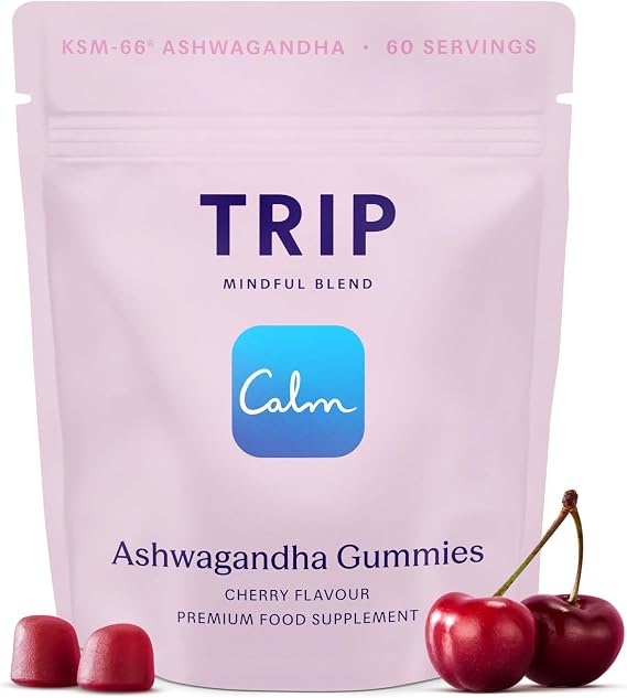 TRIP Ashwagandha Gummies, 9000mg KSM-66 Ashwagandha, Vegan, Cherry, 60x