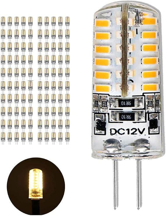 G4 Standard Base 4W LED Warm White Light Lamps DC 12V Non-dimmable 483014 SMD,Equivalent to 30W Halogen Bulb Replacement,LED Light Corn Bulbs for Landscape Lighting,100 Pack