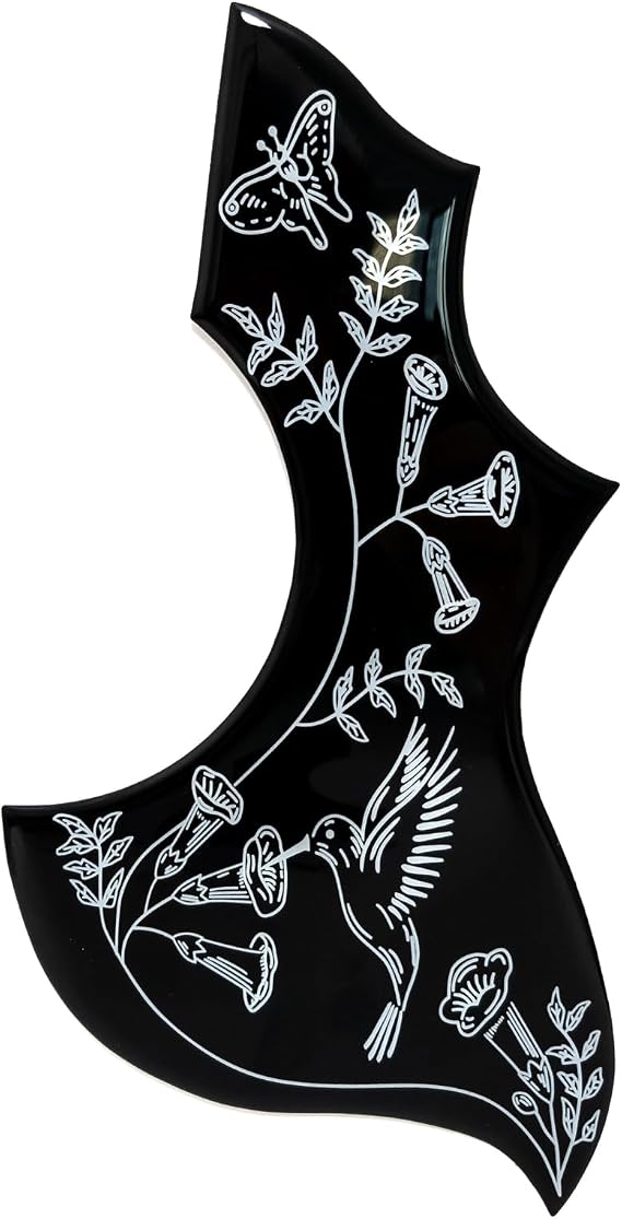 Acoustic Guitar Pickguard, Hummingbird 2mm Thick Self-Adhesive Scratch Plate for Gibson Acoustic Guitar Replacement (black)