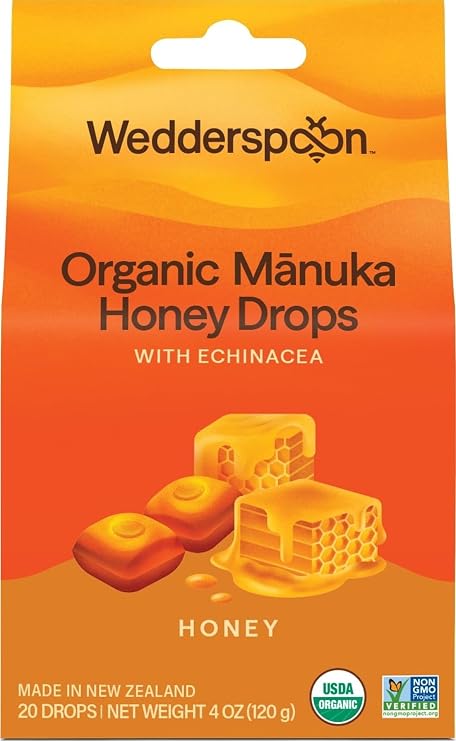 Wedderspoon Organic Manuka Honey Drops, Honey & Echinacea, 20 Count