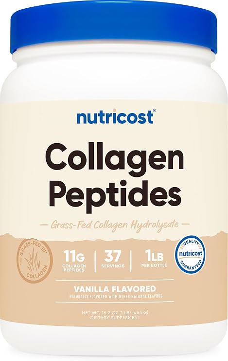 Nutricost Collagen Peptides Powder (Vanilla) 1LB (454 G) Grass Fed