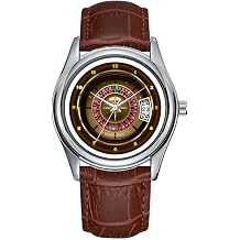 Men Watch Casual Waterproof Quartz Watches Clock Date Classic Business Brown Leather Christmas Wristwatch Casino Roulette Watch, Brown, commercial