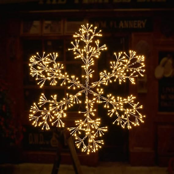LIGHTSHARE 36Inch 528 Led Starburst Snowflake Light, Twinkle and Warm White Lights, Silver Finish, Plug in for Home Garden Decoration, Winter, Wedding, Birthday, Christmas, Holiday, Party Decoration