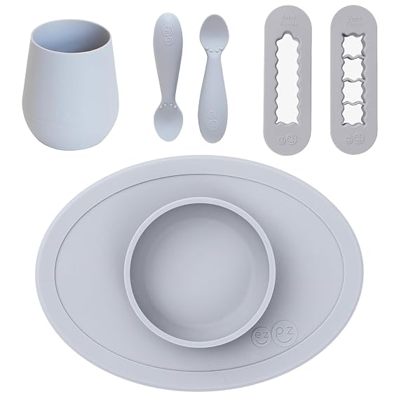 First Foods Bundle 6m+ (Pewter) Tiny Bowl + Tiny Spoons + Tiny Cup + Food Cutters Baby Essentials