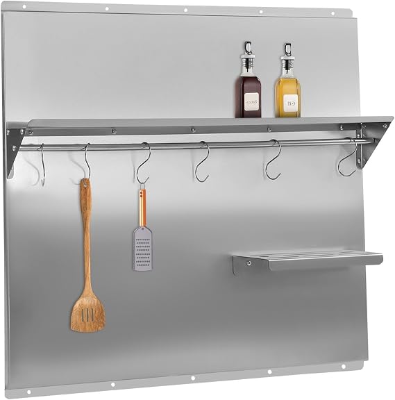 Range Backsplash with Shelf 36x 29.5 Inch Range Hood Wall Shield, Stainless Steel Backsplash Silver Splash Plate