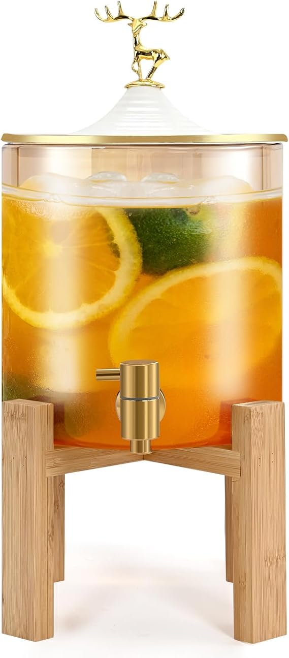 Water Dispenser for Party, 1.32 Gallon Glass Beverage Dispenser with Spigot, Punch Dispenser for Parties, Party Drink Dispenser for Lemonade, Juice, Punch, Water, Outdoor, Daily Use