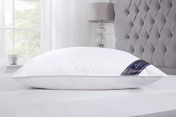 Littens Extra Filled Standard Size White Goose Feather & Down, Side Sleeper Pillow 233TC Down-Proof Cotton, Piped Edge, Support, 48cm x 74cm (19" x 29") 1450 gram