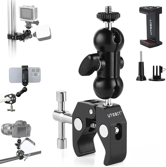 UTEBIT Super Clamp Camera Mount with 360 Ballhead Magic Arm, Black