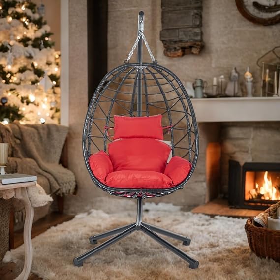 Swing Chair Outdoor,Egg Chair with Stand,Indoor Hammock Chair for Bedroom Living Room Balcony - Indoor Swing and Hanging Chair for Adults - Amacas para Patios (Red), X-Large