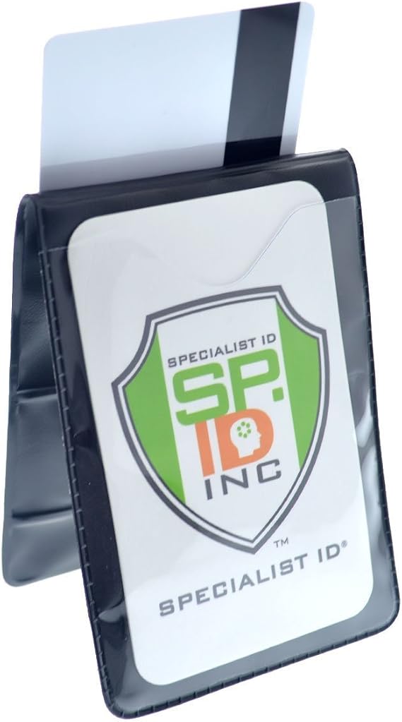 Heavy Duty Magnetic Badge Holder - Fold Over Shirt Pocket or Belt- Two Sided for Multiple ID Cards - Perfect for 2 Vertical I.D. Badges by Specialist ID (Single)