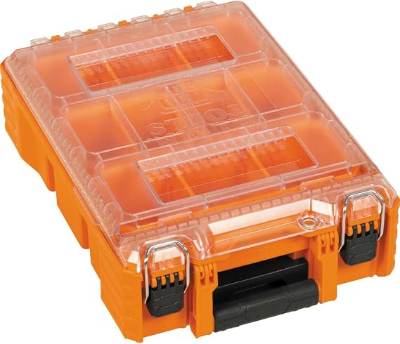 Klein Tools 54808MB MODbox Tall Compartment Box, Half-Width Tool Organizer, Small Parts Tool Box with 10 Compartments, 4 Removable Bins, Stackable Module