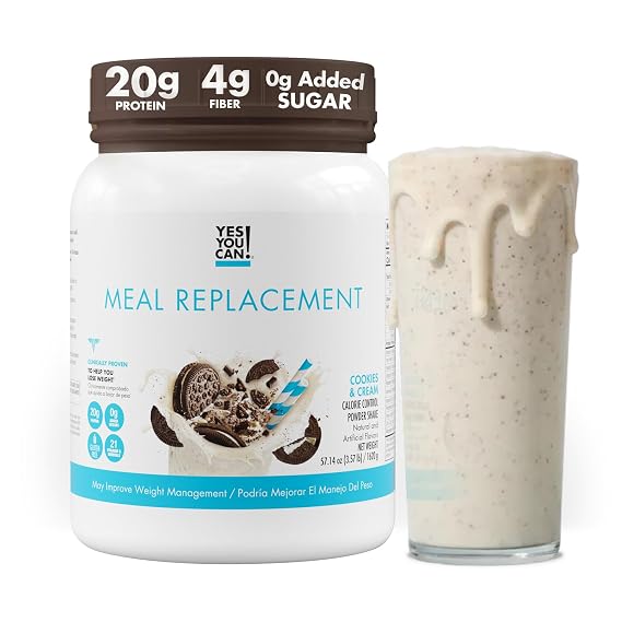 Yes You Can! Complete Meal Replacement, Cookies & Cream, 20g Protein | 20g protein, 0g added sugars, 21 vitamins & minerals, all-in-one complete nutrition shake powder