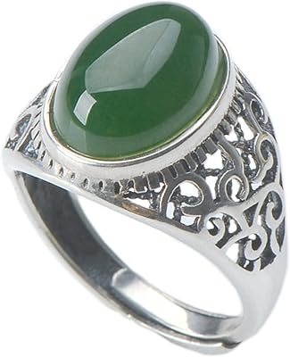 Natural Green Jade Ring with 925 Sterling Silver Setting for Women, Resizable Size 6, Green Jadeite Jade, 12g