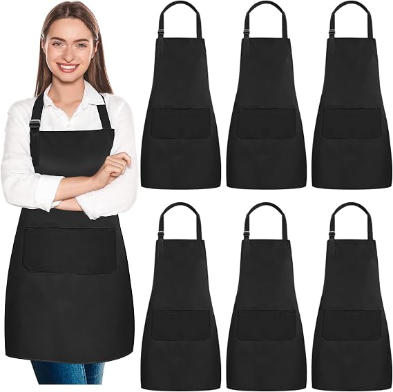 Pack of 6 Black Aprons 60 x 71 cm Apron with 2 pockets