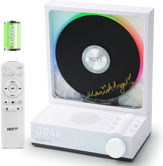 HOTT C229 Portable CD Player Bluetooth 5.3 CD Players for Home,Music Player with HiFi Speaker,Recheageable 4000mAh, Micro SD/AUX/Optical Fiber Delivers Desktop CD Players (Blue White)