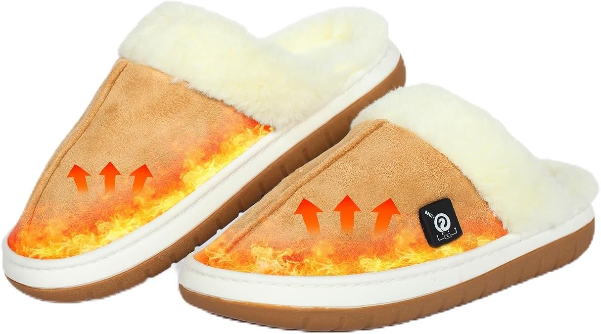 SAVIOR HEAT Heated Slippers for Men & Women Rechargeable Foot Warmers with 3 Heat Settings (110F/120F/130F), 7.4V 2200mAh Battery, Electric Winter House Shoes for Indoor