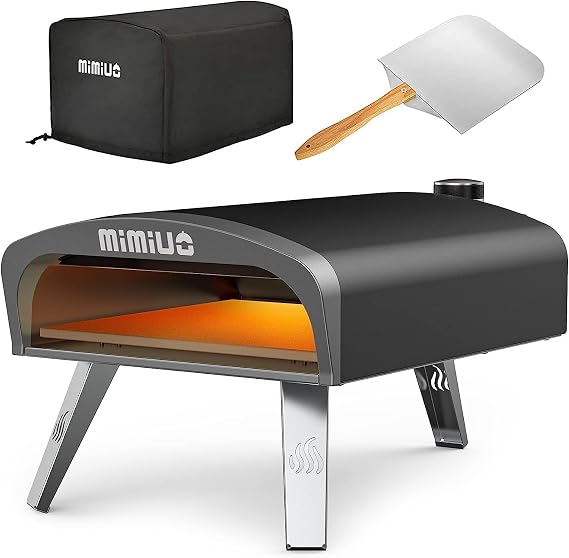 Mimiuo 12" Gas Pizza Oven Outdoor 33Lbs 60S Bake, w/Stone, Peel & Cover | Heavy Duty, Portable, Complete Baking Tool with Stone, Peel & Cover, Easy Operation, for Backyard Party Outside Camping
