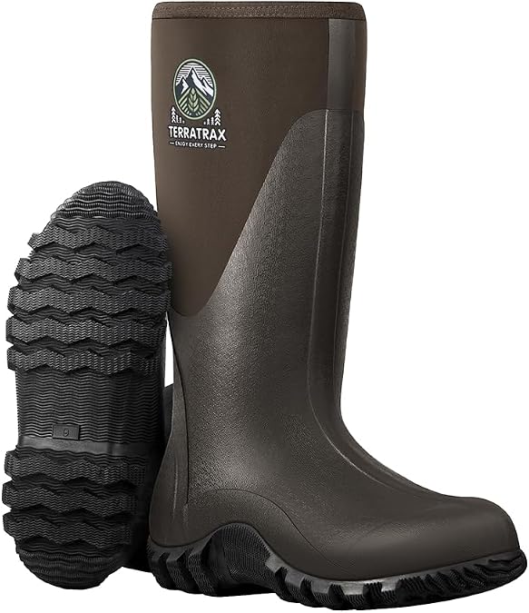 Men's Waterproof Rubber Muck Boots - Insulated Mid-Calf Rain & Mud Boots, Anti-Slip Neoprene Work Footwear for Farming & Yard Chores
