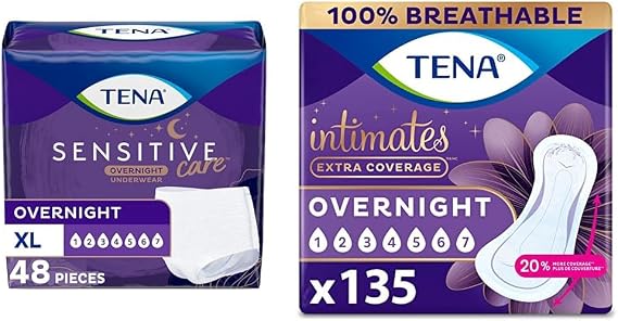 TENA Incontinence Underwear for Women, Overnight Absorbency, Intimates - X-Large - 48 Count & Incontinence Pads, Bladder Control & Postpartum for Women