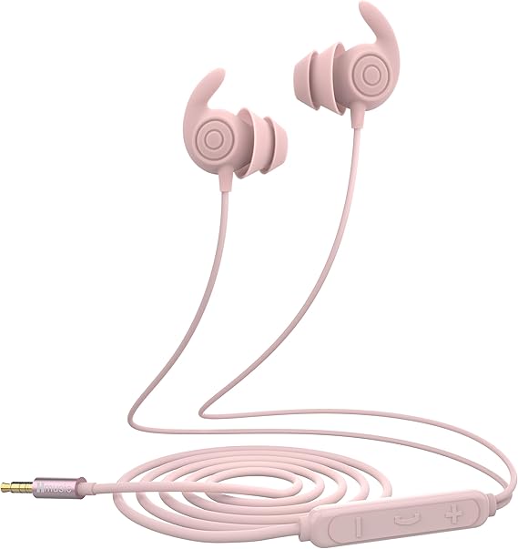 Hmusic 3.5mm Wired Sleep Earphones, 30db Noise Isolation Blocks Out Snoring, 2g Lightweight Soft Silicone Flat/Thin Sleep Headphones Comfortable for Side Sleeper, Compatible with Android, etc (Pink)