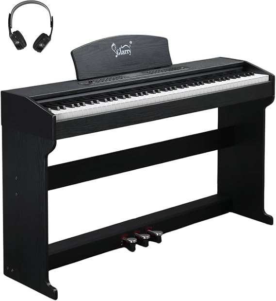 GLARRY Digital Piano 88 Keys Heavy Hammer Keyboard, with Large LCD Display, Headphone and Triple Pedals, Beginner Friendly, Supports MIDI Connect, Classic Upright Design (Wood Grain Black)